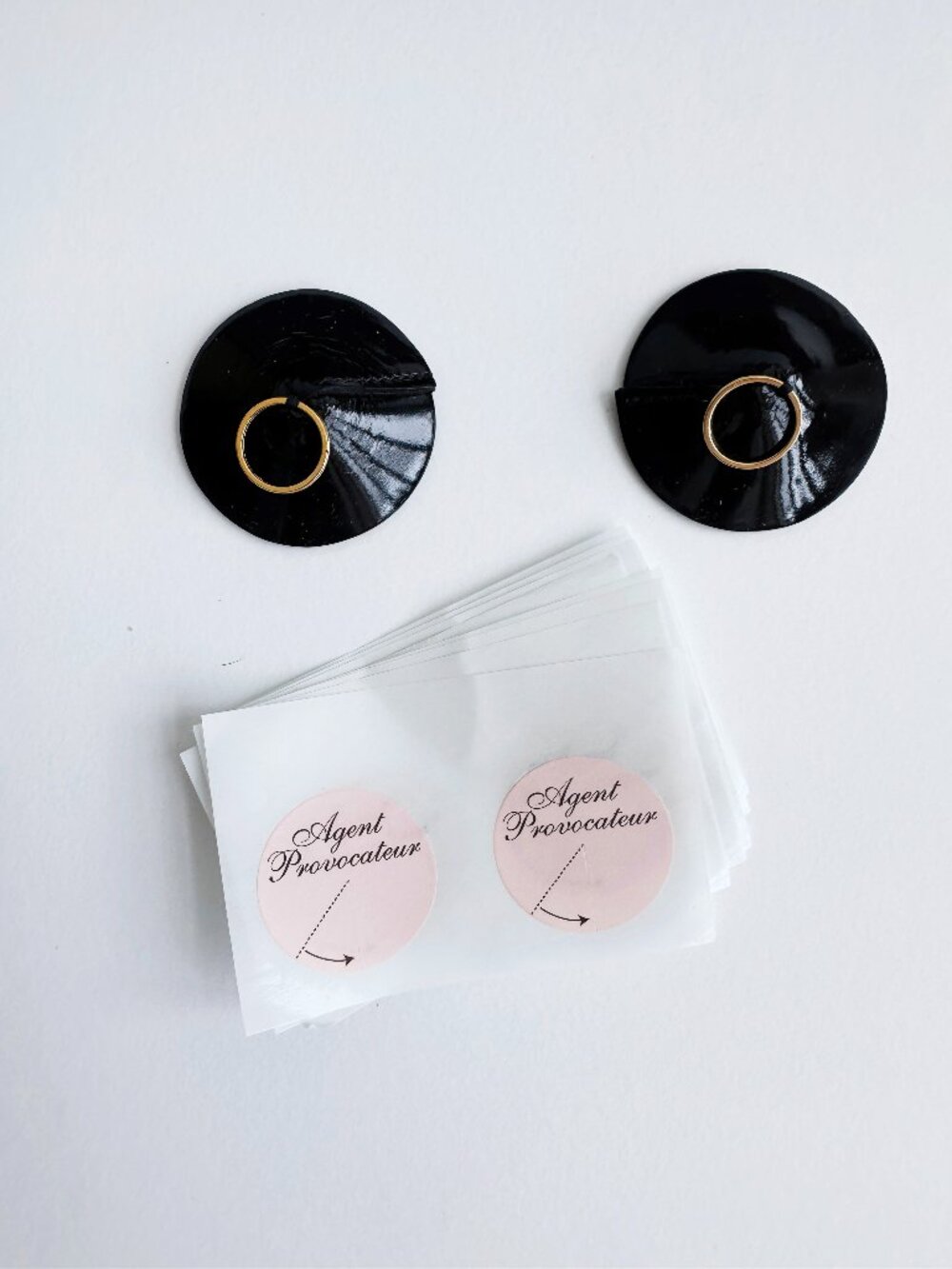 Bordelle Black Patent Nipple Covers Pasties with Gold Rings